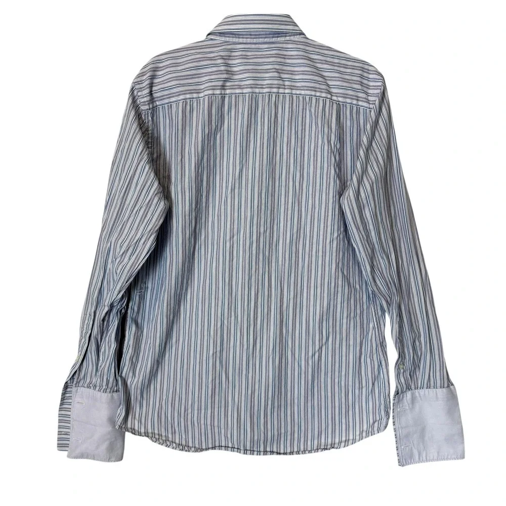 Banana Republic Dress Shirt Mens Medium 15.5 Blue Stripe‎ Slim Fit Button Down